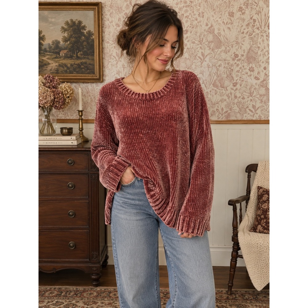 Orvis Chenille Sweater – Dusty Rose / Mauve – Size XL